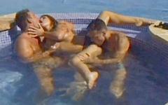 The outdoor pool jacuzzi is one of the best places for a spicy threesome join background