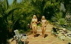 Jana and Silvia are outdoors together and they have lesbian sex in the pool join background