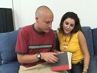 Kijk nu - A teen girl with a tattoo sucks on a cock and then gets fucked on the couch