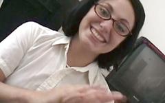 Nikki Adams wears glasses while giving a sexy handjob and takes a facial - movie 5 - 3