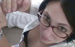 Nikki Adams wears glasses while giving a sexy handjob and takes a facial - movie 5 - 5