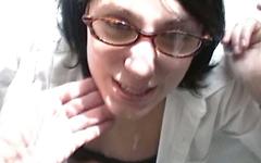 Nikki Adams wears glasses while giving a sexy handjob and takes a facial - movie 5 - 7