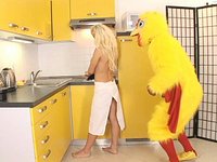 Watch Now - Blonde victoria gives a nice blowjob to a guy wearing a funny costume