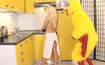 Download Blonde victoria gives a nice blowjob to a guy wearing a funny costume