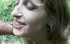 This horny teen girl gives a blowjob outside in the woods and gets a facial - movie 6 - 7