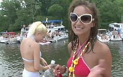 Watch a group of naked amateur college lesbians showing off for the crowd join background