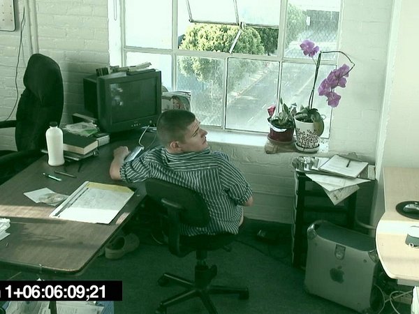 Handsome jock gets it on with a sledder twink in office surveillance video