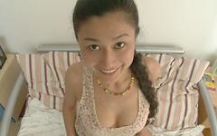 Insesa is a hot teen from Russia into the camera man join background