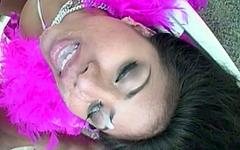 Nyomi Marcela is a horny Asian in a pink costume into black cock - movie 1 - 7