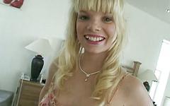 Blondie is a juicy big breasted honey who takes a facial like a champ join background