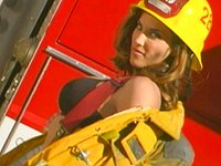 Watch Now - Slutty brunette eager to thank local fireman with hardcore fuck on truck