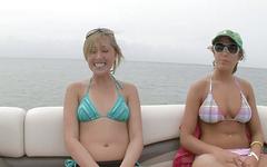 All the party girls show off their tits on the voyeur nudie party boat join background