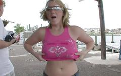 Flashing fun with the party college age girls in an outdoor voyeur show - movie 8 - 5