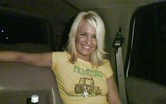 Amateur college blonde gives a sexy striptease in the back of an SUV join background