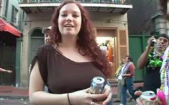 Some mature ladies on the street are showing their tits to get beads - movie 5 - 5