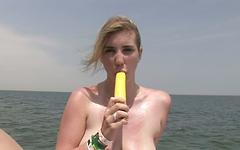 She masturbates using a yellow dildo while having fun on a boat trip - movie 10 - 5