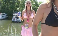 Some group tit flashing on the dock as these girls get ready to board - movie 4 - 2