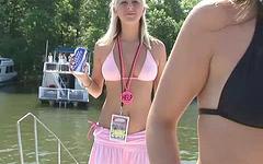 Some group tit flashing on the dock as these girls get ready to board - movie 4 - 2