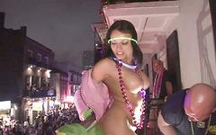 Sandra has a good time at Mardi Gras join background