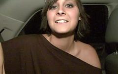 Ver ahora - Cute girl next door brunette teen shows small tits and pussy in the car