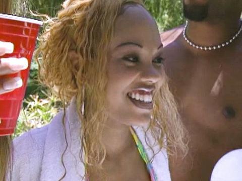 Lacey Duvalle Attends An Afro Centric Pool Party With Her Friend