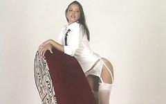 Sexy Latina beauty does a hot striptease on a chair shaped like a stiletto - bonus 1 - 6