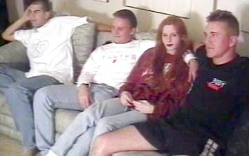 Download Skinny amateur redhead gets gangbanged by three military men