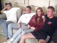 Skinny amateur redhead gets gangbanged by three military men - movie 8 - 2