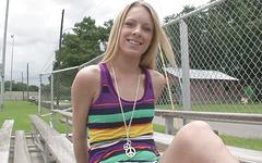 Sweet blonde with tiny tits strips and flashes in public park - movie 3 - 2