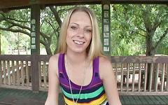 Sweet blonde with tiny tits strips and flashes in public park - movie 3 - 7