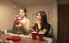 A couple of lesbian teen girls have some food and talk about sex together join background