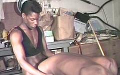 Ripped and armed black jocks suck and fuck in garage in vintage porn scene - movie 1 - 4