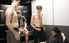 Scruffy twinks and jocks and a chubby guy in a group sex scene join background