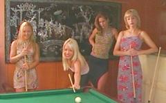Watch Now - Blonde beauties celia and megan cole have lesbian dildo sex on pool table