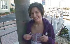 Pretty brunette amateur flashes and gives up skirt while out in public - movie 5 - 6
