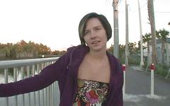 Ver ahora - Cute brunette amateur flashes and gapes her shaved pussy out in public
