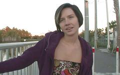 Watch Now - Cute brunette amateur flashes and gapes her shaved pussy out in public