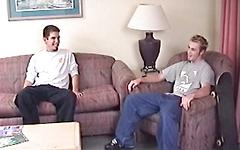 Scruffy amateur jocks Dean and Matt in dueling solo masturbation session join background