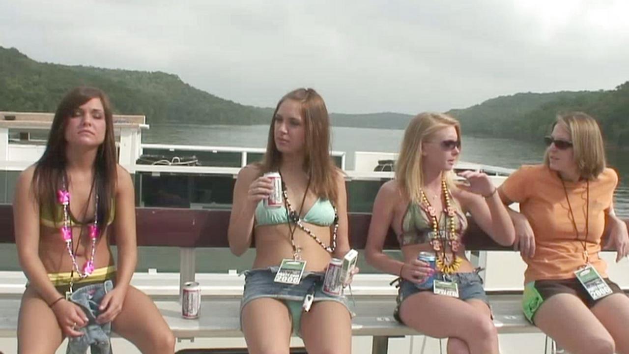 Big boat strip tease videos filmed on location as girls smoke and strip for