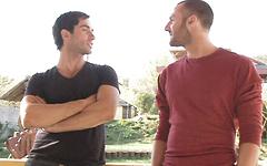 Scruffy European jock Tim Kruger makes out with Michael Lucas in interview join background
