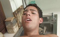 Athletic men Jonathan Vargas and Chris Hacker suck rim and fuck in kitchen - movie 2 - 4