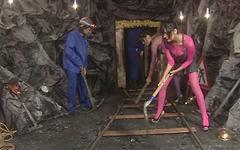 Lingerie-clad coal miners Antonia Deona, Kat Lee and Kit Lee have group sex join background