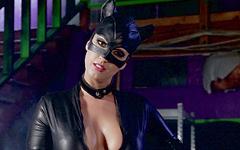 Katwoman Jennifer Dark Prowls into a Prison Cage 3way join background