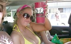 Watch Now - College coed party girls show off their wares in public flashing their tits