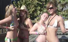 Amateur chicks compete in wet spring break contest flashing tits in public join background
