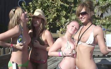 Download Amateur chicks compete in wet spring break contest flashing tits in public