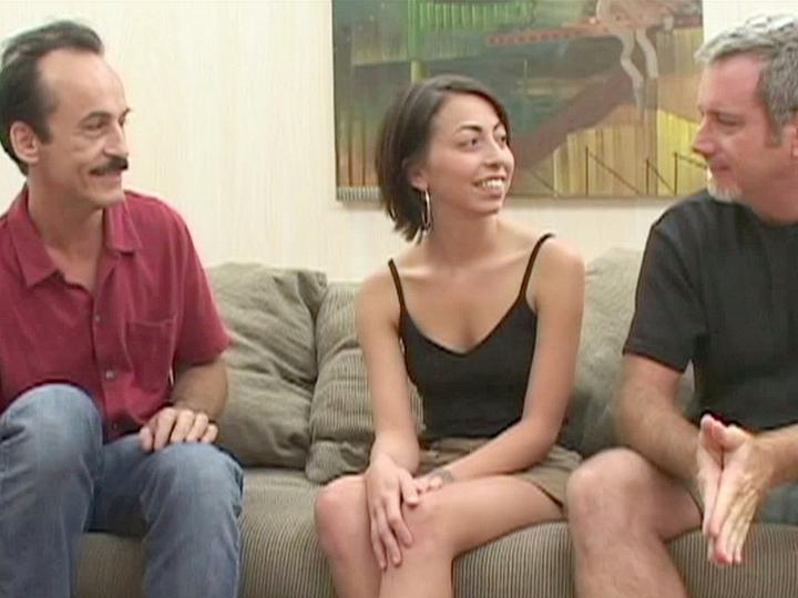 Skinny Brunette Veronica Jett Sucks And Fucks With Two Men For Money