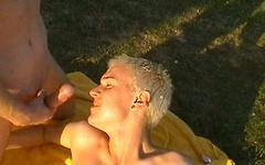 Two blonde twinks suck and bareback fuck in a backyard - movie 3 - 7
