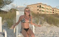 Blonde amateur college party chick flashes tits and shaved gash on beach - movie 7 - 3