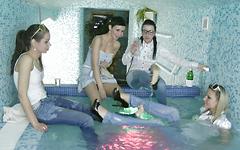 Five hot European women mess around in a hot tub wearing wet jeans - movie 1 - 3